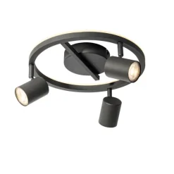 QAZQA Deckenstrahler schwarz GU10 50mm 3-flammig rund inkl. Hintergrundbeleuchtung - Back Up