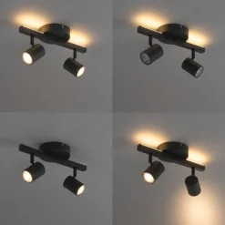 QAZQA Deckenstrahler schwarz GU10 50mm 2-flammig inkl. Hintergrundbeleuchtung - Back Up