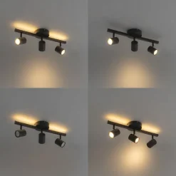 QAZQA Deckenstrahler schwarz GU10 50mm 3-flammig inkl. Hintergrundbeleuchtung - Back Up