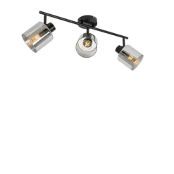 QAZQA Deckenstrahler schwarz mit Rauchglas 3-flammig verstellbar - Laura