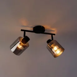 QAZQA Deckenstrahler schwarz mit Rauchglas 2-flammig verstellbar - Laura