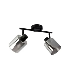 QAZQA Deckenstrahler schwarz mit Rauchglas 2-flammig verstellbar - Laura