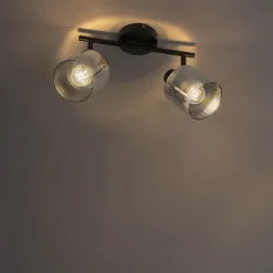 QAZQA Deckenstrahler schwarz mit Rauchglas 2-flammig verstellbar - Laura