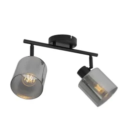 QAZQA Deckenstrahler schwarz mit Rauchglas 2-flammig verstellbar - Laura