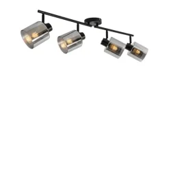 QAZQA Deckenstrahler schwarz mit Rauchglas 4-flammig verstellbar - Laura