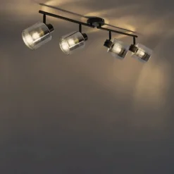 QAZQA Deckenstrahler schwarz mit Rauchglas 4-flammig verstellbar - Laura