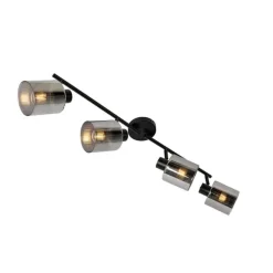 QAZQA Deckenstrahler schwarz mit Rauchglas 4-flammig verstellbar - Laura