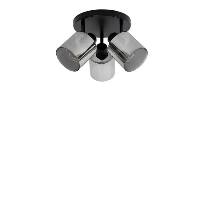 QAZQA Deckenstrahler schwarz mit Rauchglas rund 3-flammig verstellbar - Laura