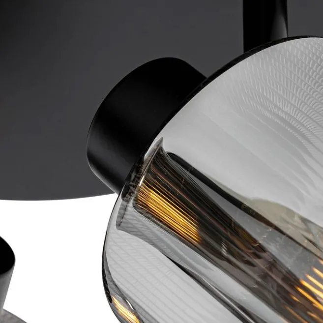 QAZQA Deckenstrahler schwarz mit Rauchglas rund 3-flammig verstellbar - Laura