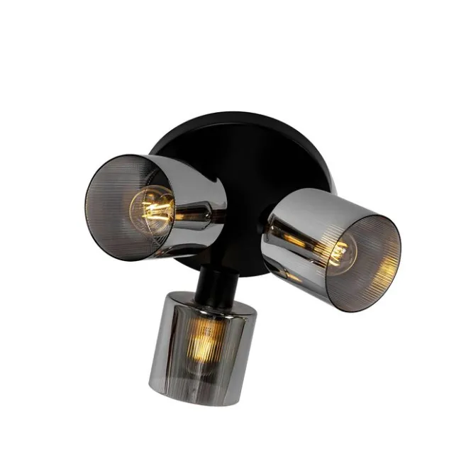 QAZQA Deckenstrahler schwarz mit Rauchglas rund 3-flammig verstellbar - Laura