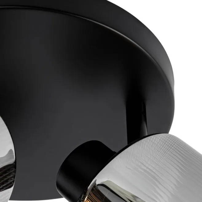 QAZQA Deckenstrahler schwarz mit Rauchglas rund 3-flammig verstellbar - Laura