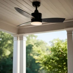 QAZQA Deckenventilator für Außenbereich schwarz 91,3 cm inkl. LED Dimmbar mit Fernbedienung IP44 - Toledo