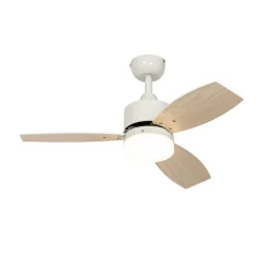 QAZQA Deckenventilator für Außenbereich weiß mit Holzaufdruck 91,3 cm inkl. LED Dimmbar mit Fernbedienung IP44 - Toledo