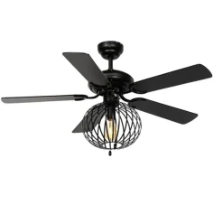 QAZQA Deckenventilator schwarz mit Holzaufdruck 107,5 cm mit Zugschalter - Mistral Johanna