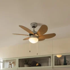 QAZQA Deckenventilator Stahl mit Holzprint 80cm mit Zugschalter - Fresh