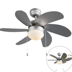 QAZQA Deckenventilator Stahl mit Holzprint 80cm mit Zugschalter - Fresh