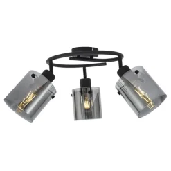 QAZQA Design Deckenstrahler schwarz mit Rauchglas rund 3-flammig - Domo