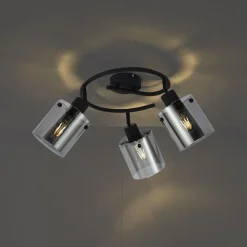 QAZQA Design Deckenstrahler schwarz mit Rauchglas rund 3-flammig - Domo