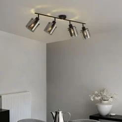 QAZQA Design Deckenstrahler schwarz mit Rauchglas 4-Licht - Domo