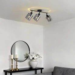 QAZQA Design Deckenstrahler schwarz mit Rauchglas 3-Licht - Domo