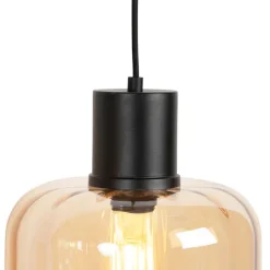 QAZQA Design Hängelampe schwarz mit Braunglas 3-Licht 161,5 cm - Qara