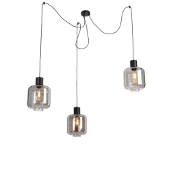 QAZQA Design Hängelampe schwarz mit Rauchglas 3-Licht 226 cm - Qara