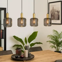 QAZQA Design Hängelampe schwarz mit gold mit Rauchglas 4-flammig - Zuzanna