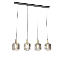 QAZQA Design Hängelampe schwarz mit gold mit Rauchglas 4-flammig - Zuzanna