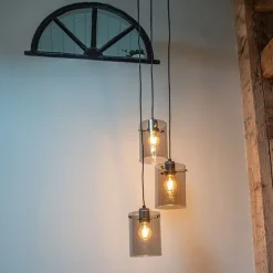 QAZQA Design Hängelampe schwarz mit Rauchglas 3-Licht - Kuppel