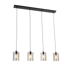 QAZQA Design Hängelampe schwarz mit Rauchglas 4-Licht - Kuppel