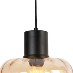 QAZQA Design Hängelampe schwarz mit Braunglas 3-Licht 226 cm - Qara