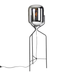 QAZQA Design Stehlampe schwarz mit Rauchglas - Bliss