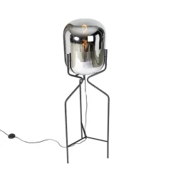 QAZQA Design Stehlampe schwarz mit Rauchglas - Bliss
