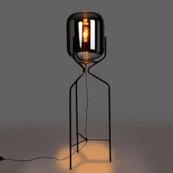 QAZQA Design Stehlampe schwarz mit Rauchglas - Bliss