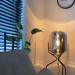 QAZQA Design Stehlampe schwarz mit Rauchglas - Bliss