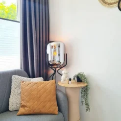 QAZQA Design Stehlampe schwarz mit Rauchglas - Bliss