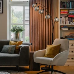 QAZQA Design Stehlampe schwarz mit Rauchglas 5-flammig - Sixties Marmo