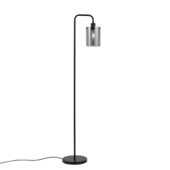 QAZQA Design Stehlampe Schwarz mit Rauchglas - Domo