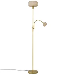 QAZQA Design Stehleuchte Messing mit bernsteinfarbenem Glas 2-flammig - Brianna