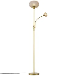 QAZQA Design Stehleuchte Messing mit bernsteinfarbenem Glas 2-flammig - Brianna