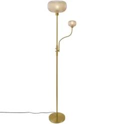 QAZQA Design Stehleuchte Messing mit bernsteinfarbenem Glas 2-flammig - Brianna