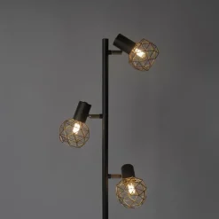 QAZQA Design Stehleuchte schwarz mit Gold 3-Licht verstellbar - Mesh