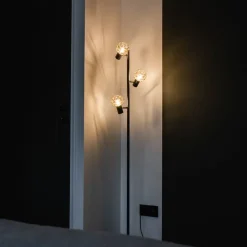 QAZQA Design Stehleuchte schwarz mit Gold 3-Licht verstellbar - Mesh