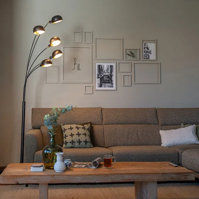 QAZQA Design Stehleuchte schwarz 5-Licht - Sixties