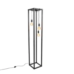 QAZQA Design Stehleuchte schwarz 3-Licht - Käfig