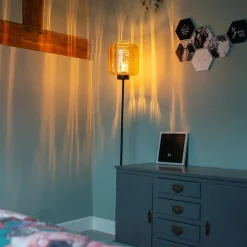 QAZQA Design Stehleuchte schwarz mit Braunglas - Qara