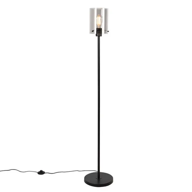 QAZQA Design Stehleuchte schwarz mit Rauchglas - Kuppel