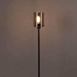 QAZQA Design Stehleuchte schwarz mit Rauchglas - Kuppel