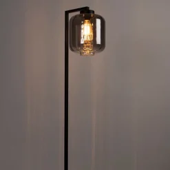 QAZQA Design Stehleuchte schwarz mit Rauchglas - Qara