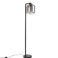 QAZQA Design Stehleuchte schwarz mit Rauchglas - Qara